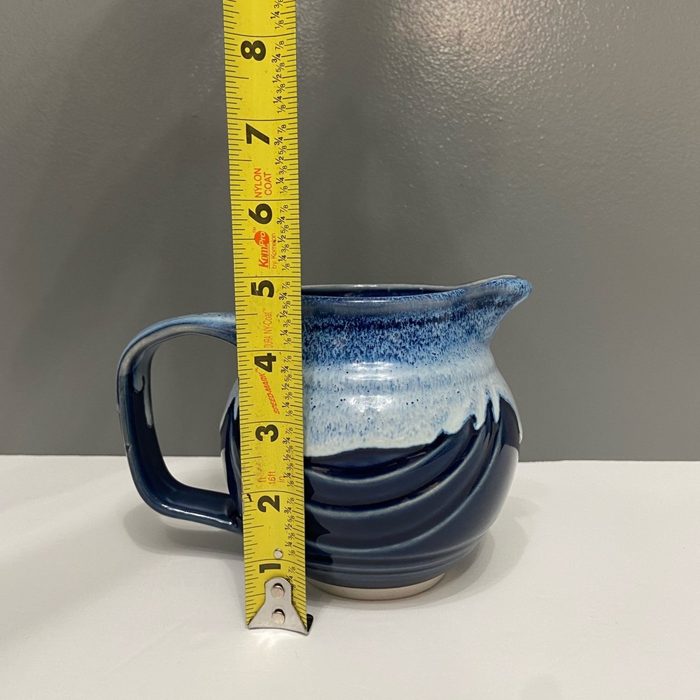 Artisan Made Pottery Stoneware Small Pitcher/Creamer Blue Drip Glaze Handmade - Picture 14 of 15